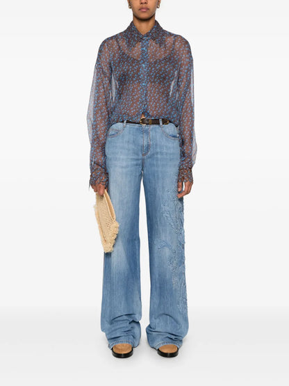 Floral-Appliqué Jeans