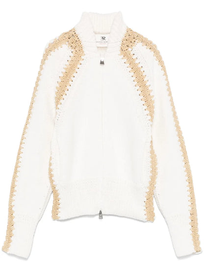 Raffia-Details Cotton Cardigan