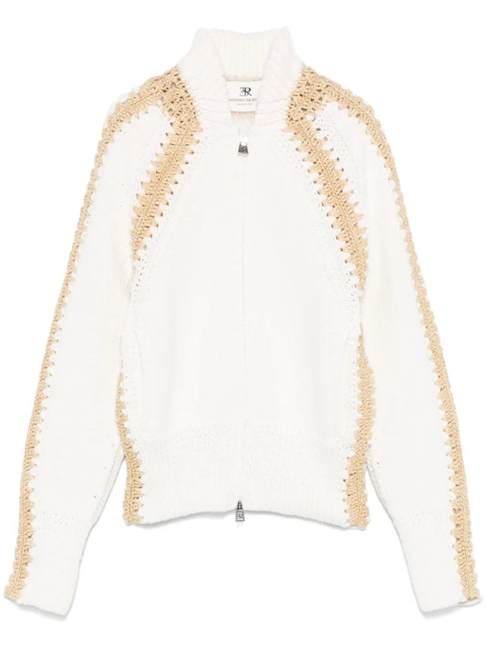 Raffia-Details Cotton Cardigan