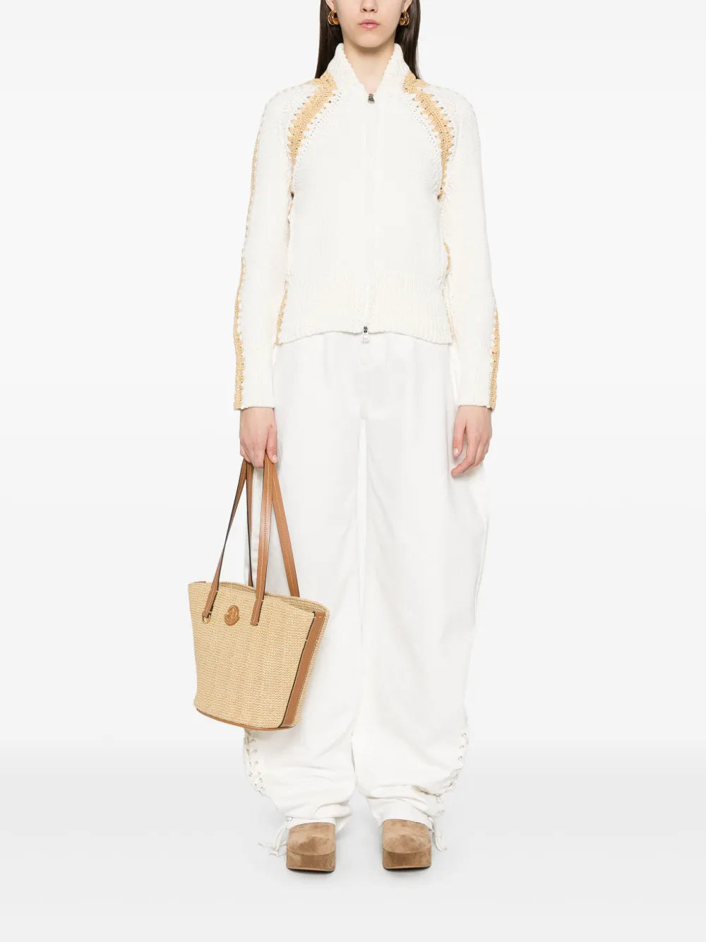 Raffia-Details Cotton Cardigan