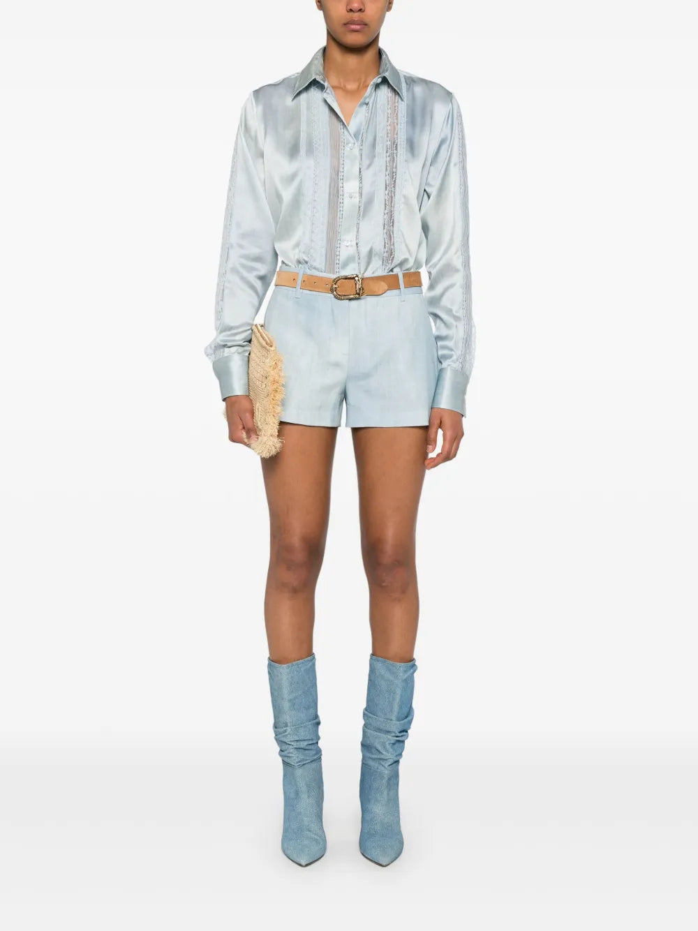 Denim-Print Shorts