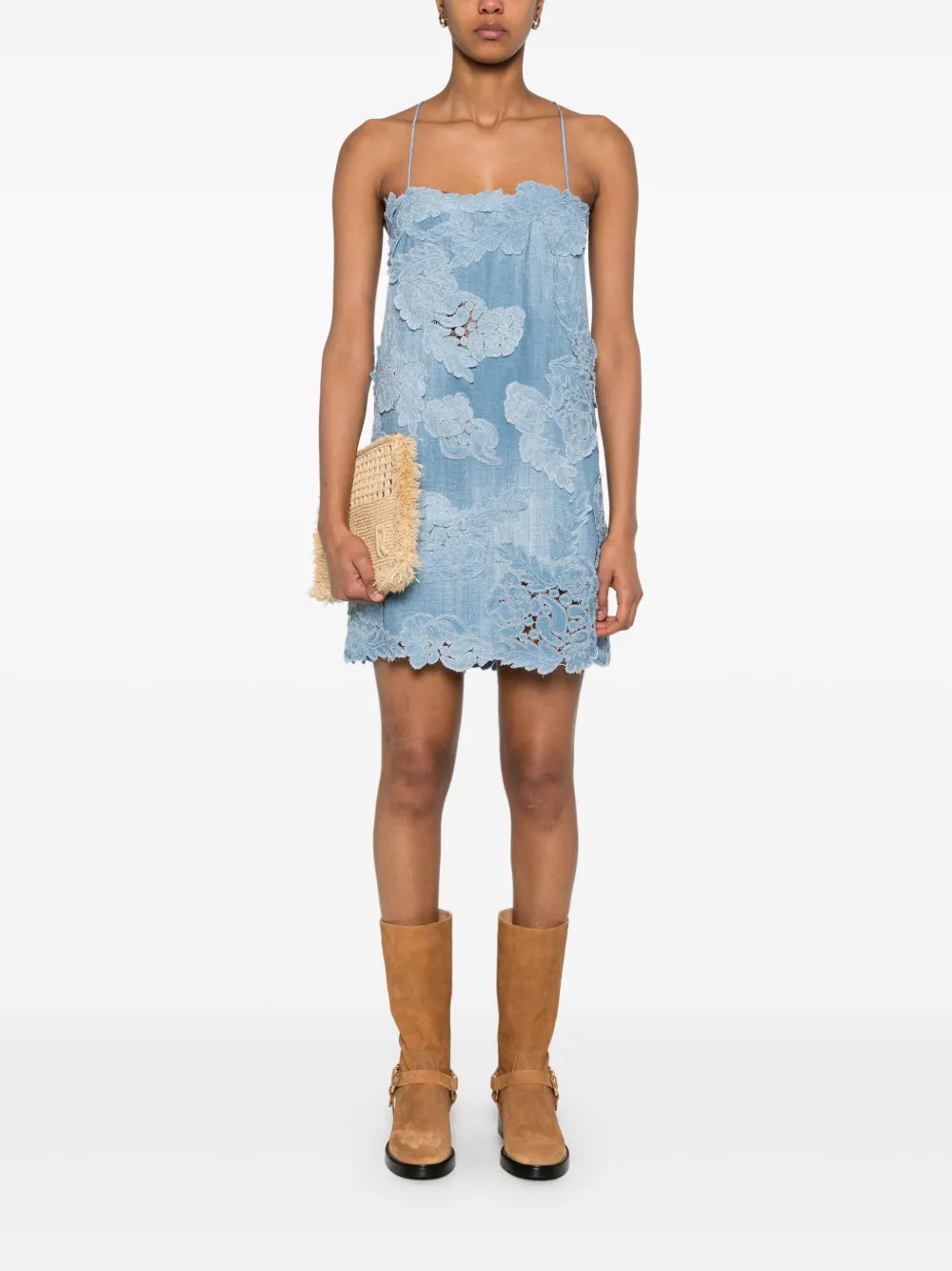 Floral-Appliqué Mini Dress