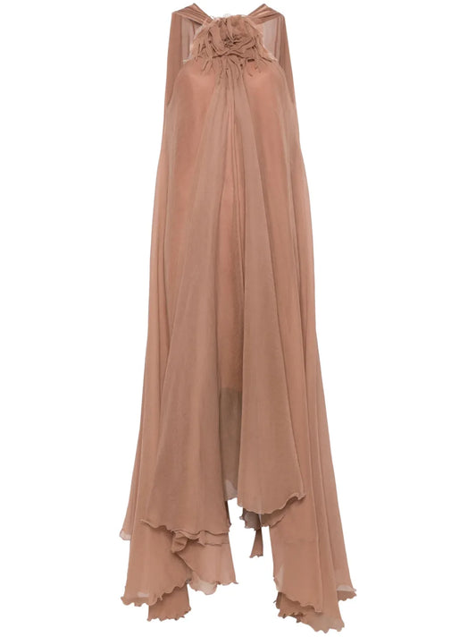 Floral-Brooch Maxi Dress