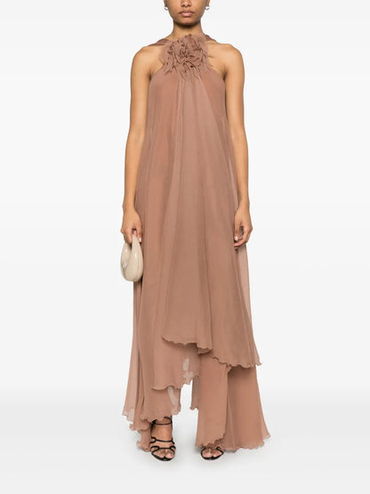 Floral-Brooch Maxi Dress