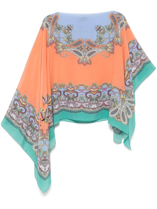 Printed Silk Poncho Blouse