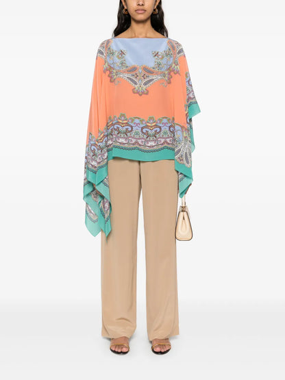 Printed Silk Poncho Blouse