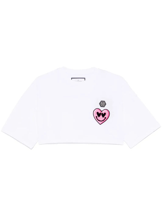Patch-Detail Cropped T-Shirt
