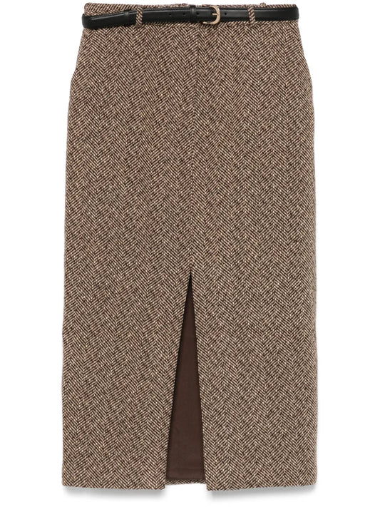 Herringbone-Pattern Midi Skrt