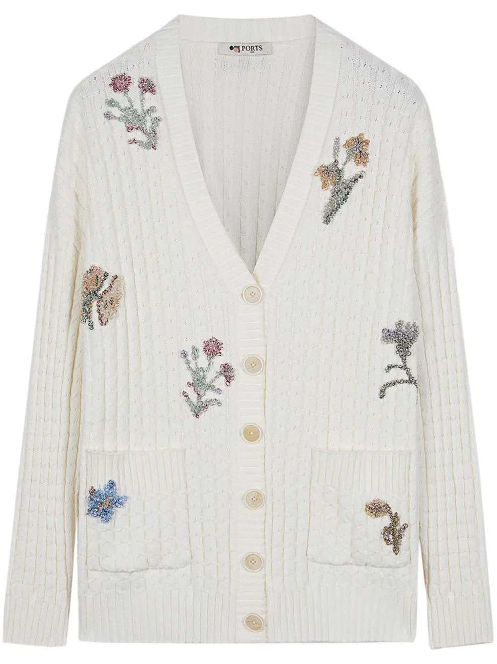 Floral-Appliqué Cardigan