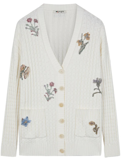 Floral-Appliqué Cardigan