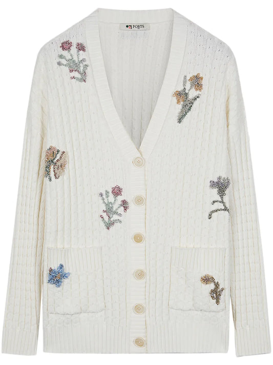 Floral-Appliqué Cardigan
