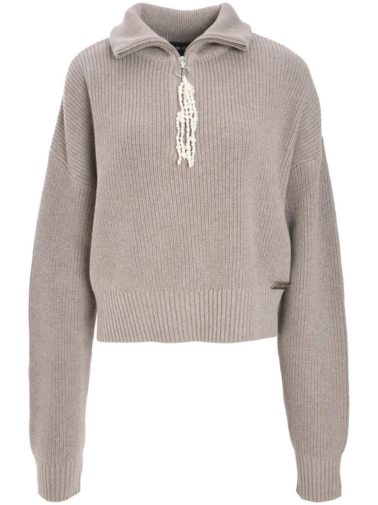Tassel-Detail Zip-Up Sweater