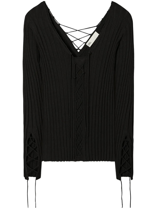 Lace-Up Wool Sweater
