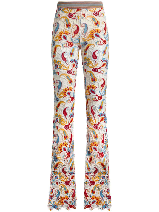 Paisley-Macramé Flared Trousers