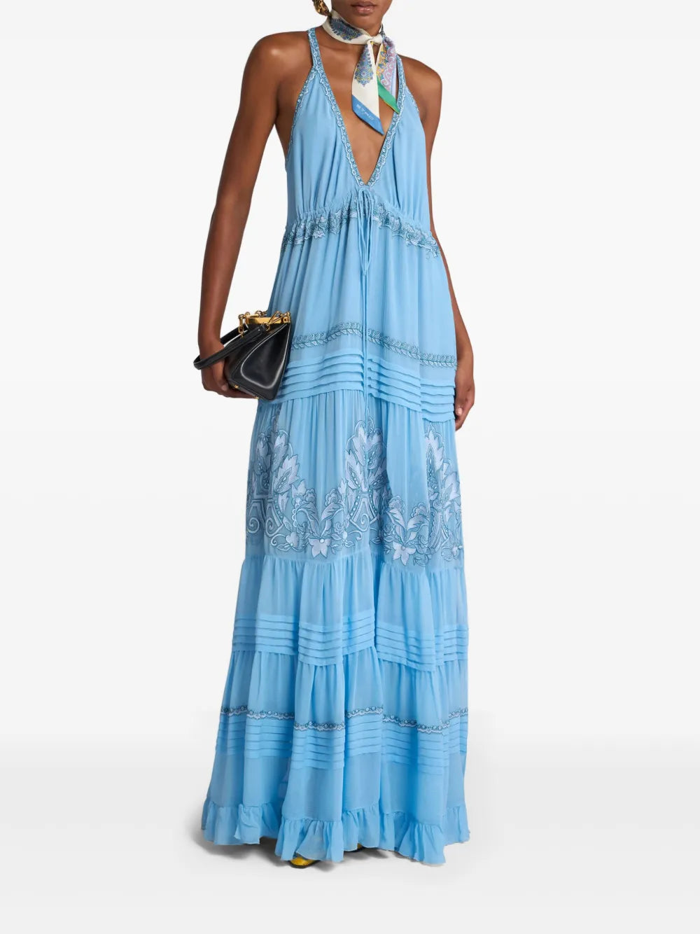 Floral-Embroidered Silk Dress