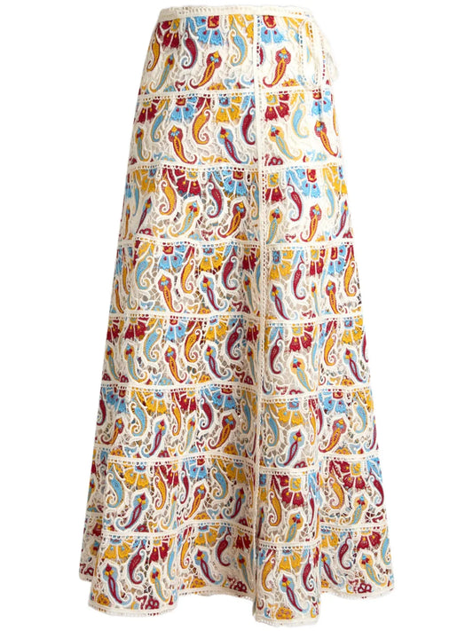 Paisley-Macramé Midi Skirt