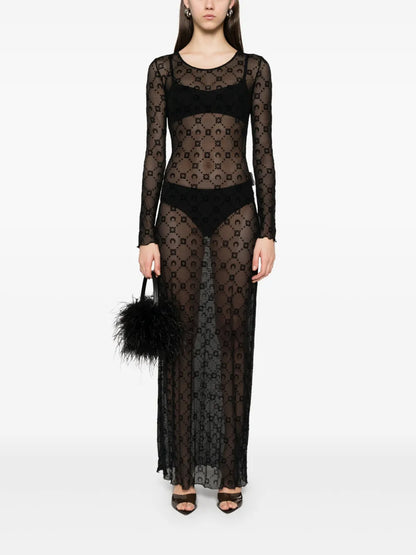 Mesh Flocked Maxi Dress