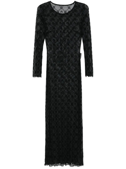 Mesh Flocked Maxi Dress