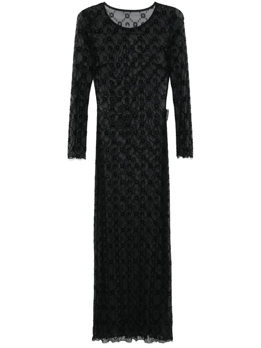 Mesh Flocked Maxi Dress