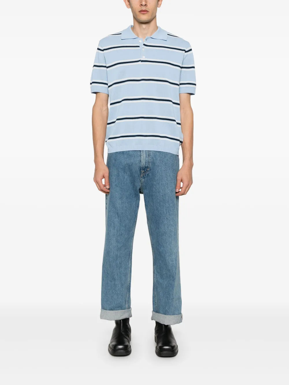 Striped Knit Polo Shirt
