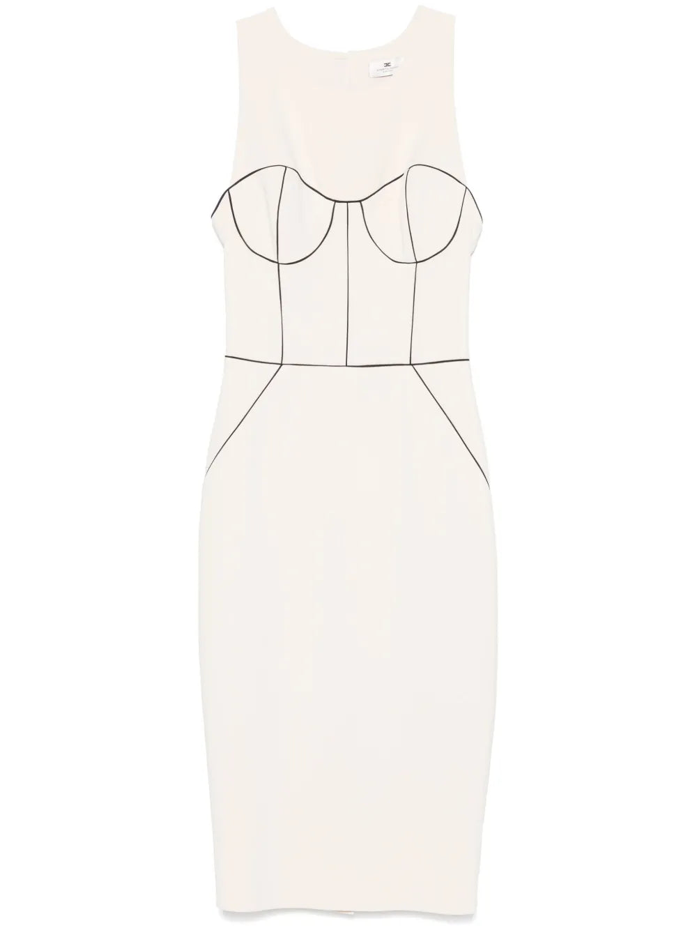 Contrasting-Piping Crepe Midi Dress