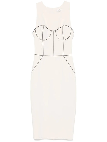 Contrasting-Piping Crepe Midi Dress