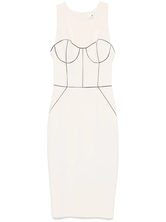 Contrasting-Piping Crepe Midi Dress