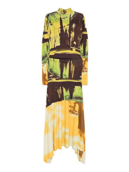 Midi Printed Jersey Handkerchief-Hem Dress