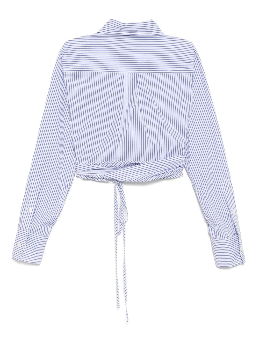Striped Long-Sleeved Wrap Cropped Shirt