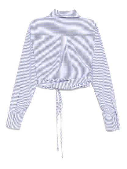 Striped Long-Sleeved Wrap Cropped Shirt
