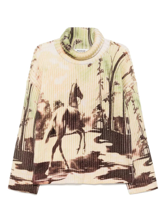 Horse-Print Chunky Ribbed Jumper