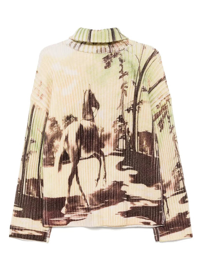 Horse-Print Chunky Ribbed Jumper