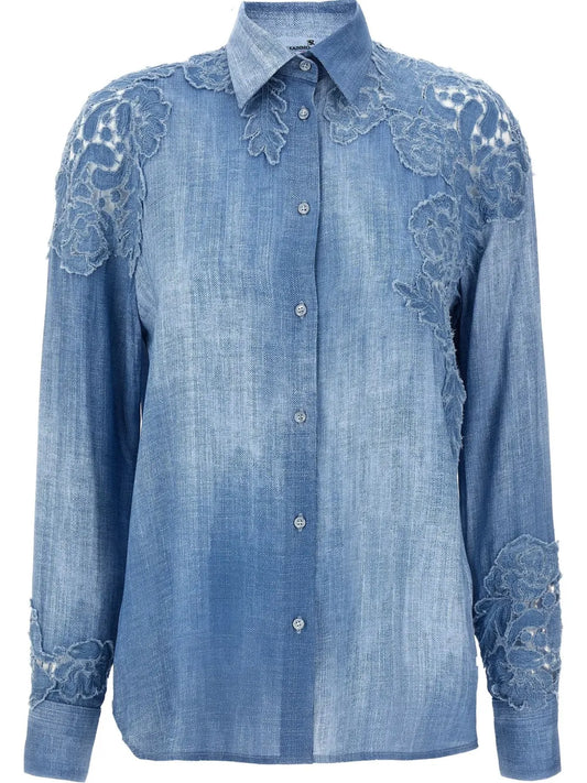 Macramé-Embellished Long-Sleeve Shirt
