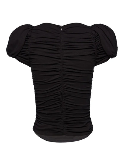Ruched Puff-Sleeve Blouse