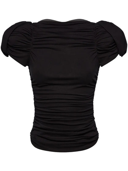Ruched Puff-Sleeve Blouse