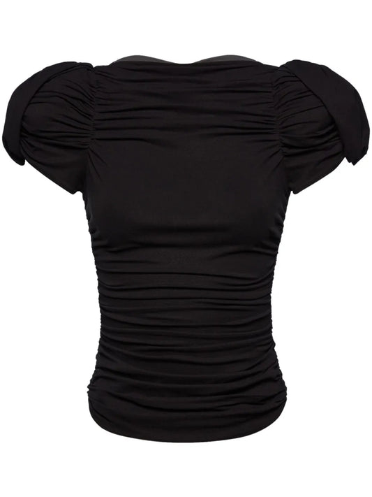Ruched Puff-Sleeve Blouse