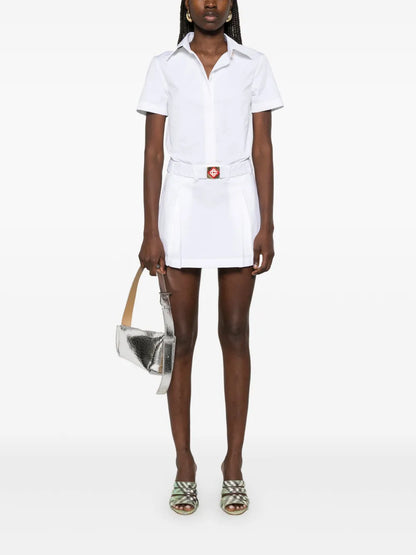 Pleated Cotton Mini Dress
