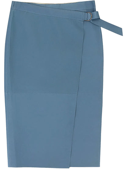 Wrap-Effect Leather Pencil Skirt