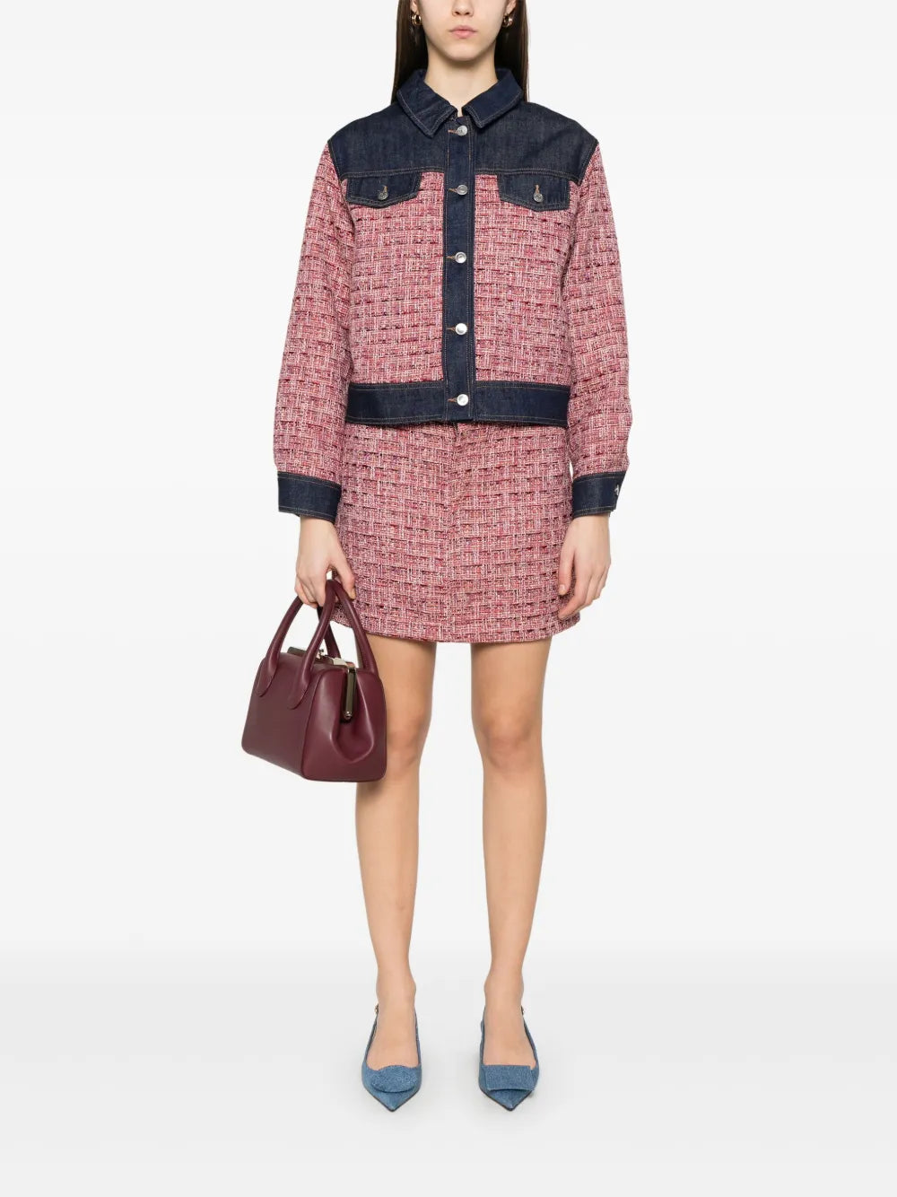 Denim-Panel Tweed Jacket