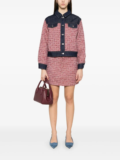 A-Line Denim-Trim Mini Skirt