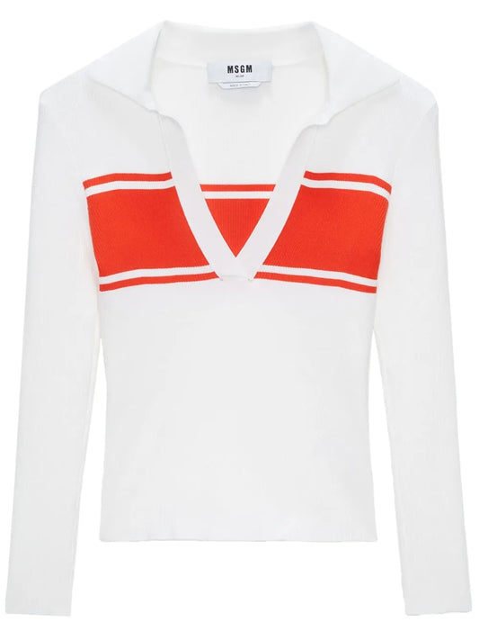 Stripe-Detail Polo Top