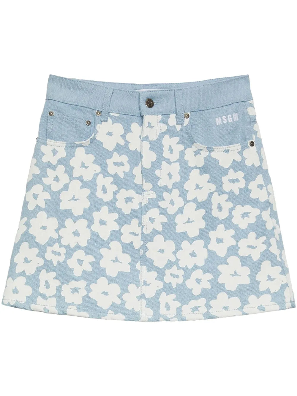 Floral-Print Denim Skirt