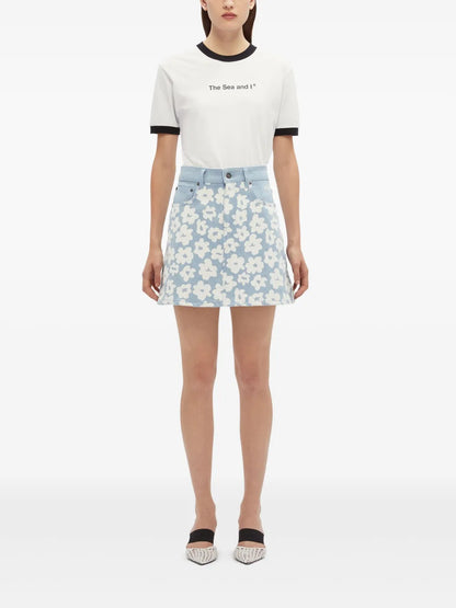 Floral-Print Denim Skirt