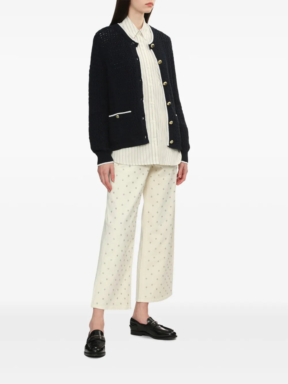 Contrasting-Trim Cardigan