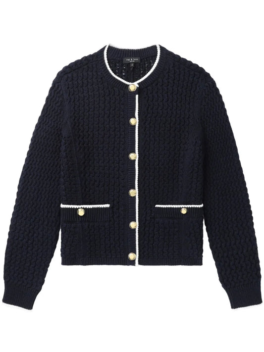 Contrasting-Trim Cardigan