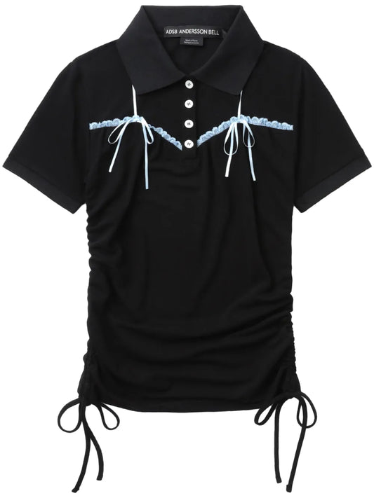 Lace-Detailing Polo Top