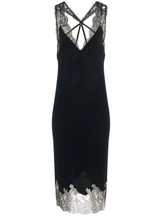 Lace-Panel Midi Dress