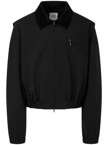 Corduroy-Collar Zip-Up Jacket