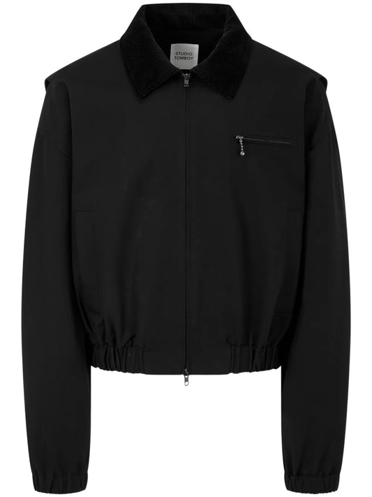 Corduroy-Collar Zip-Up Jacket
