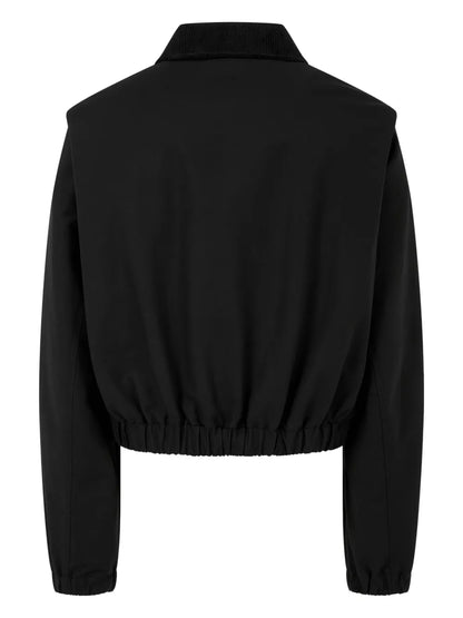 Corduroy-Collar Zip-Up Jacket